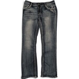 Platinum Plush Womens Bootcut Jeans 13 Skull Wing Embellished Blue 4013